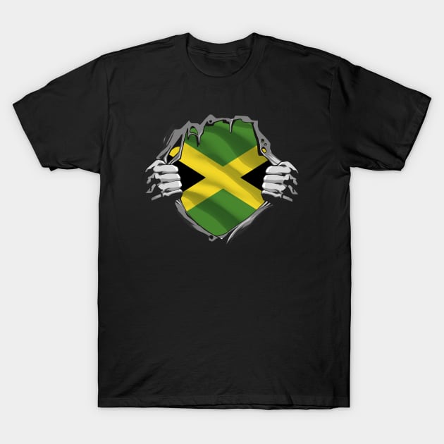 Two Hands Ripping Revealing Flag of Jamaica T-Shirt by BramCrye